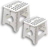Folding Step Stool Pack of 2 - Contain 11" White and 9" White Height - Holds up to 300 Lb - The Lightweight Foldable Step Stool is Sturdy Enough to Support Adults